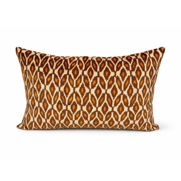Ikat Pattern Velvet Cushion – Warm Earth Tones Ikat Pattern Velvet Cushion – Warm Earth Tones