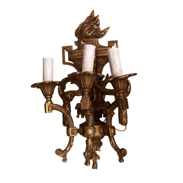 Bronze Louis XVI Style Three-Light Wall Sconce Bronze Louis XVI Style Three-Light Wall Sconce