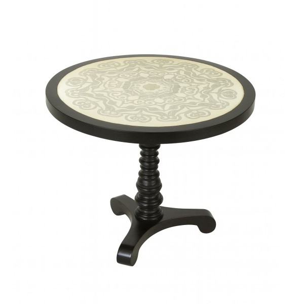 Vintage Round Pedestal Table with Inlaid Top